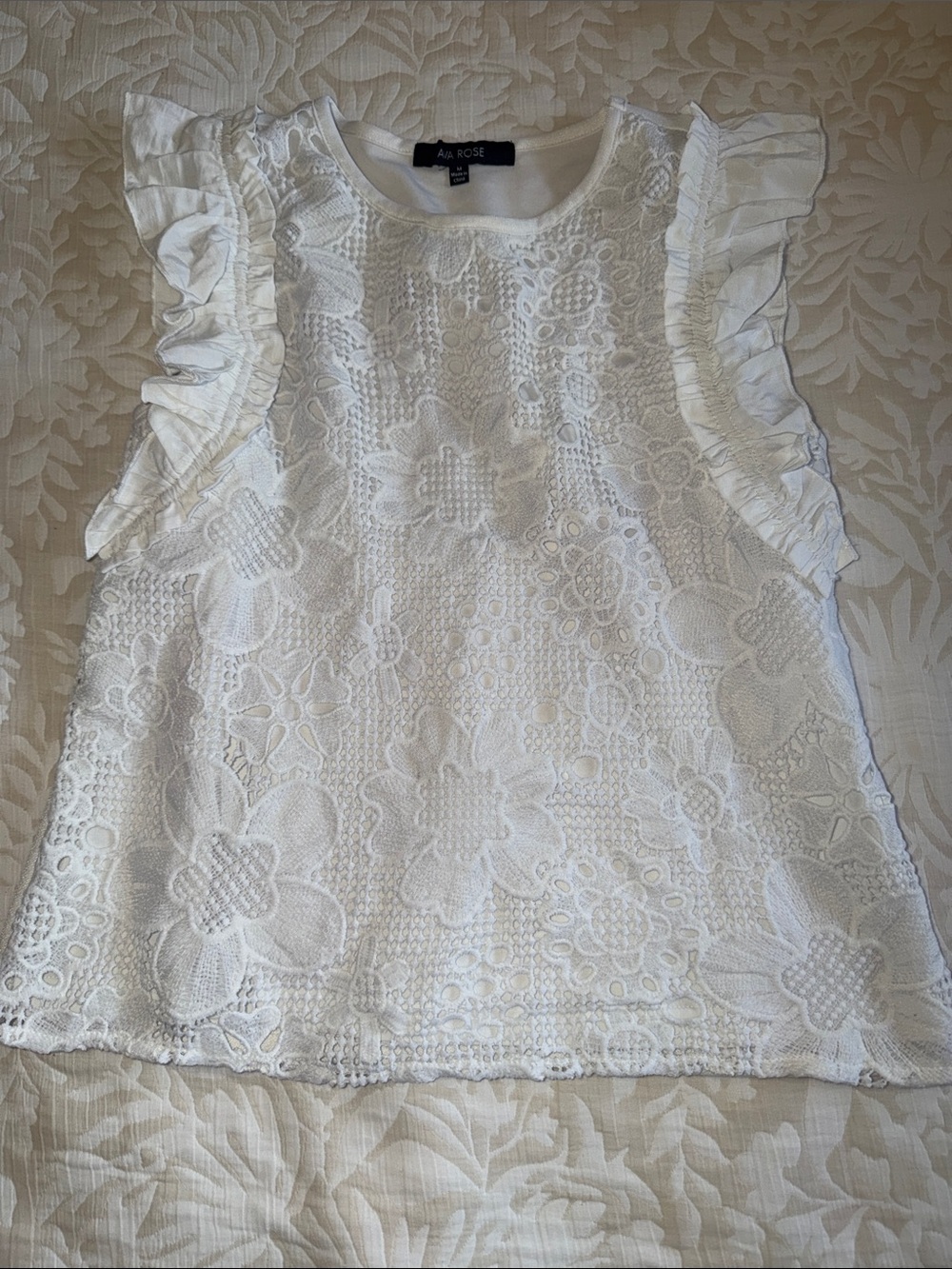 Ala. Rose White Floral Lace Ruffle Sleeve Camisole